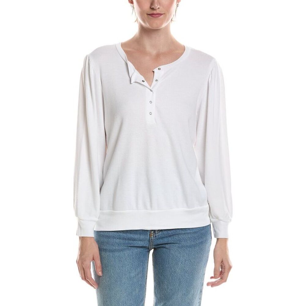 Michael Stars Womens Sophy Puff Sleeve Henley T-Shirt, White